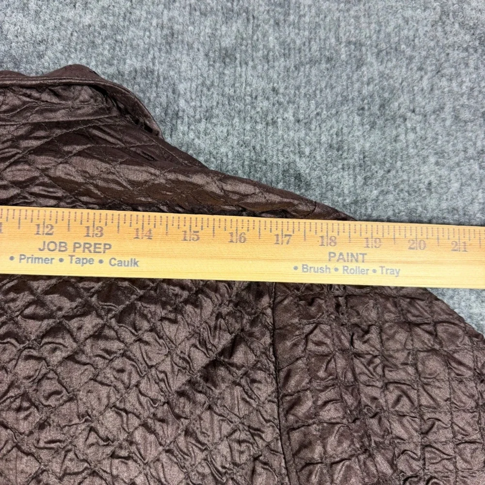 Eileen Fisher Wmn Quilted Tussah 100% Silk Jacket L Brown Minimalist EUC‎